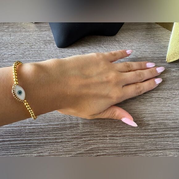 Gold Evil Eye Beaded Bracelet A1430 - Picture 4 of 4